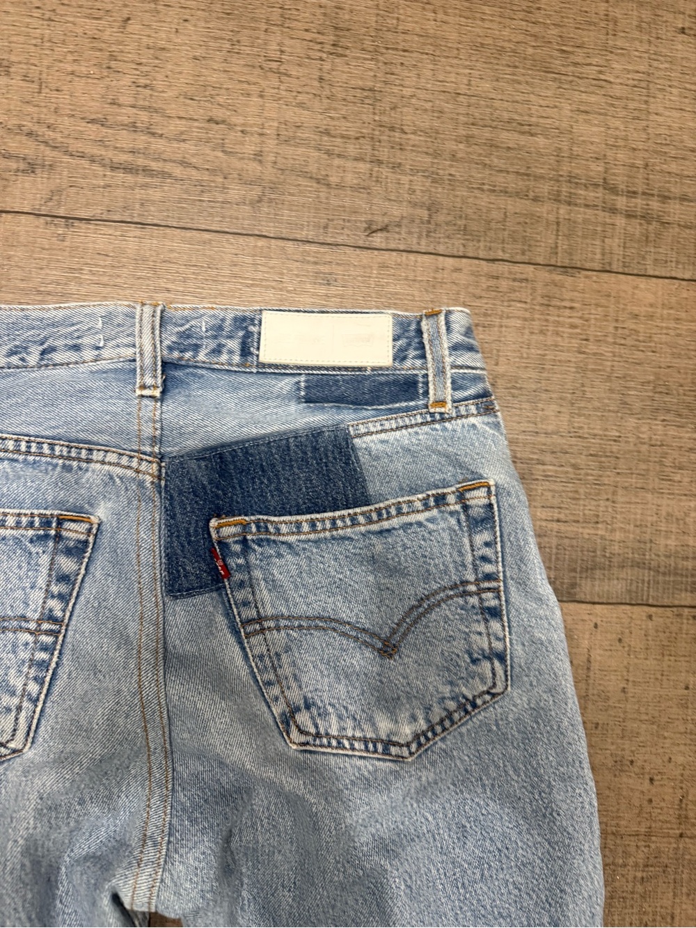 Re/Done Two-Tone Patchwork Blue Straight Jeans - Picture 4 of 4